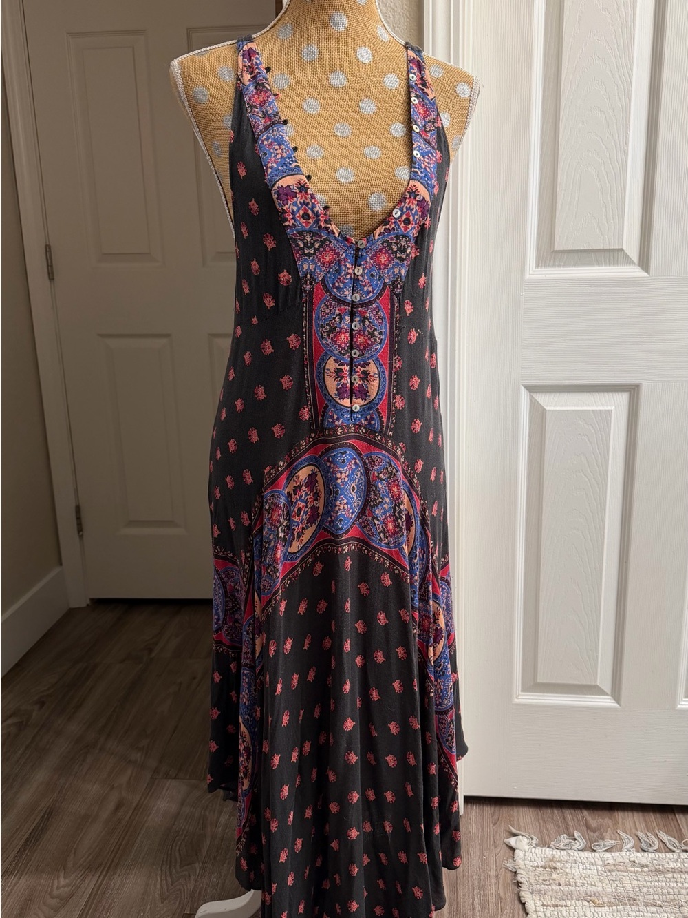 Free People Faithfully Yours slip dress paisley boho summer black size M
